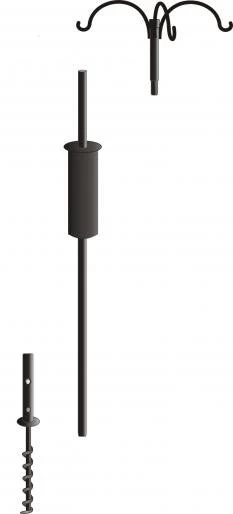 Garden Pole Set Triple Hanger, Baffle And Ground Auger