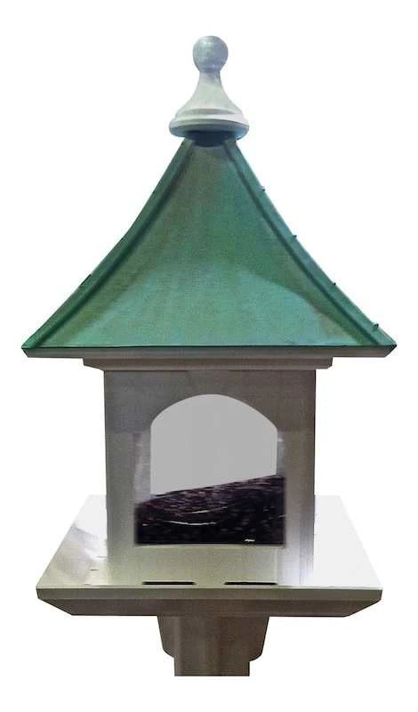 Copper Roof Bird Feeder Large Capacity With Post Mount 4 Copper Roof Bird Feeder Large Capacity With Post Mount - Image 2