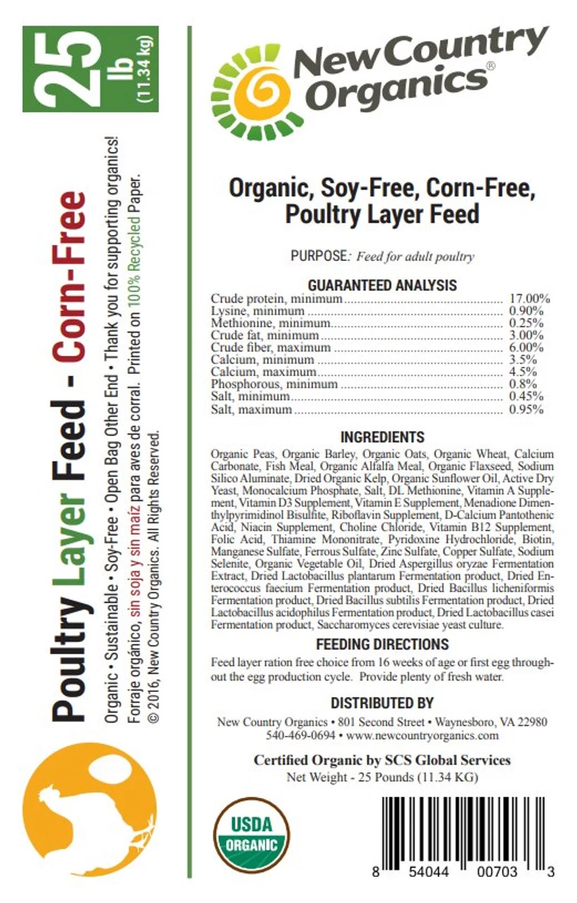 New Country Organics Corn-Free Layer Chicken Feed, 25 Lb. Bag 5 New Country Organics Corn-Free Layer Chicken Feed, 25 Lb. Bag - Image 3